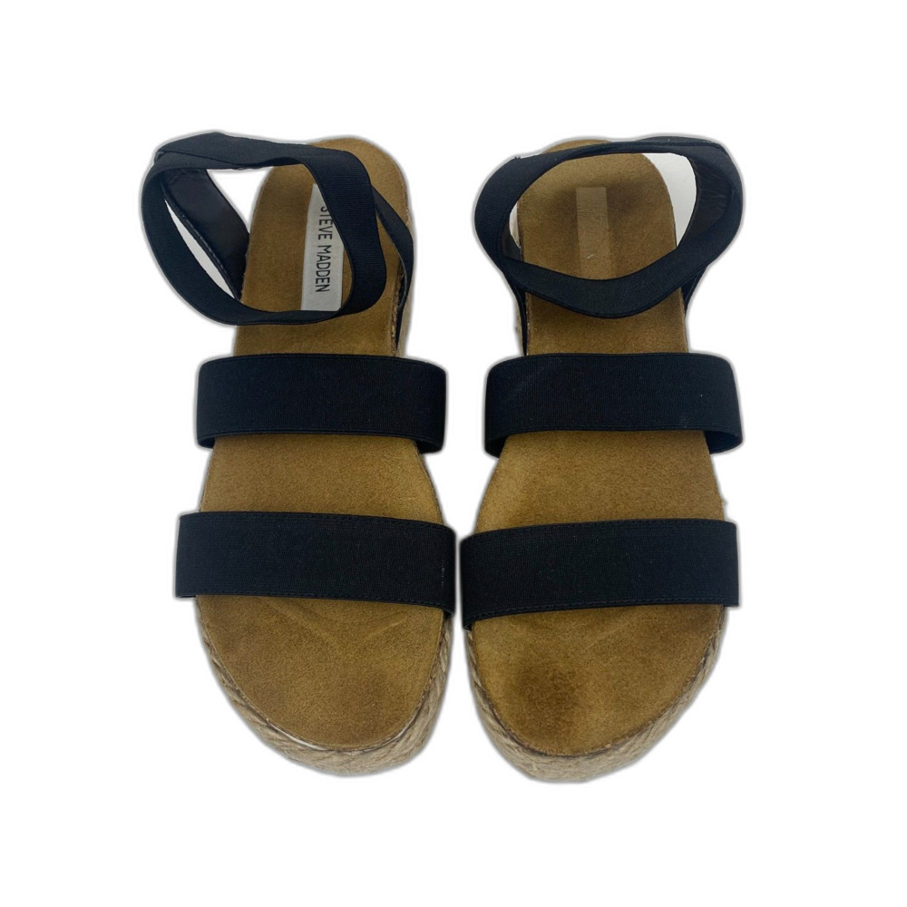 Steve Madden Black Espadrille Platform Sandals Ankle Strap Women's Size 9